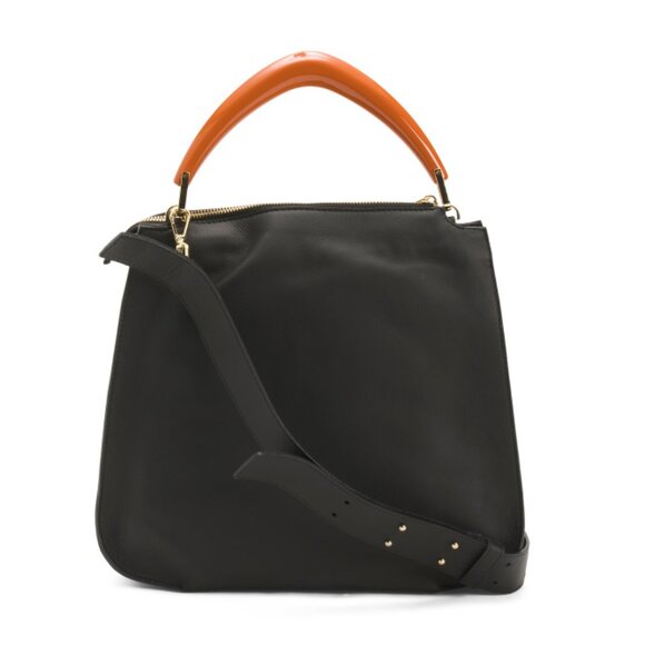 VIOLA CASTELLANIItaly Leather Large Crossbody With Rigid Resin Handle